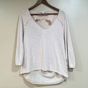 American Eagle Outfitters Light Pink Lace-Trim Long Sleeve Top